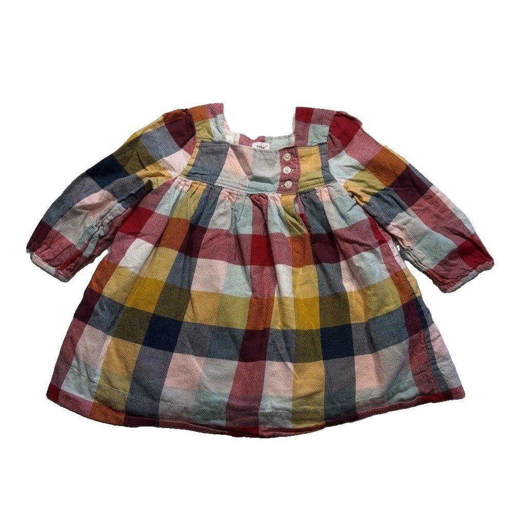 Baby Gap Cotton Plaid Long Sleeve Dress Size 12-18 Months